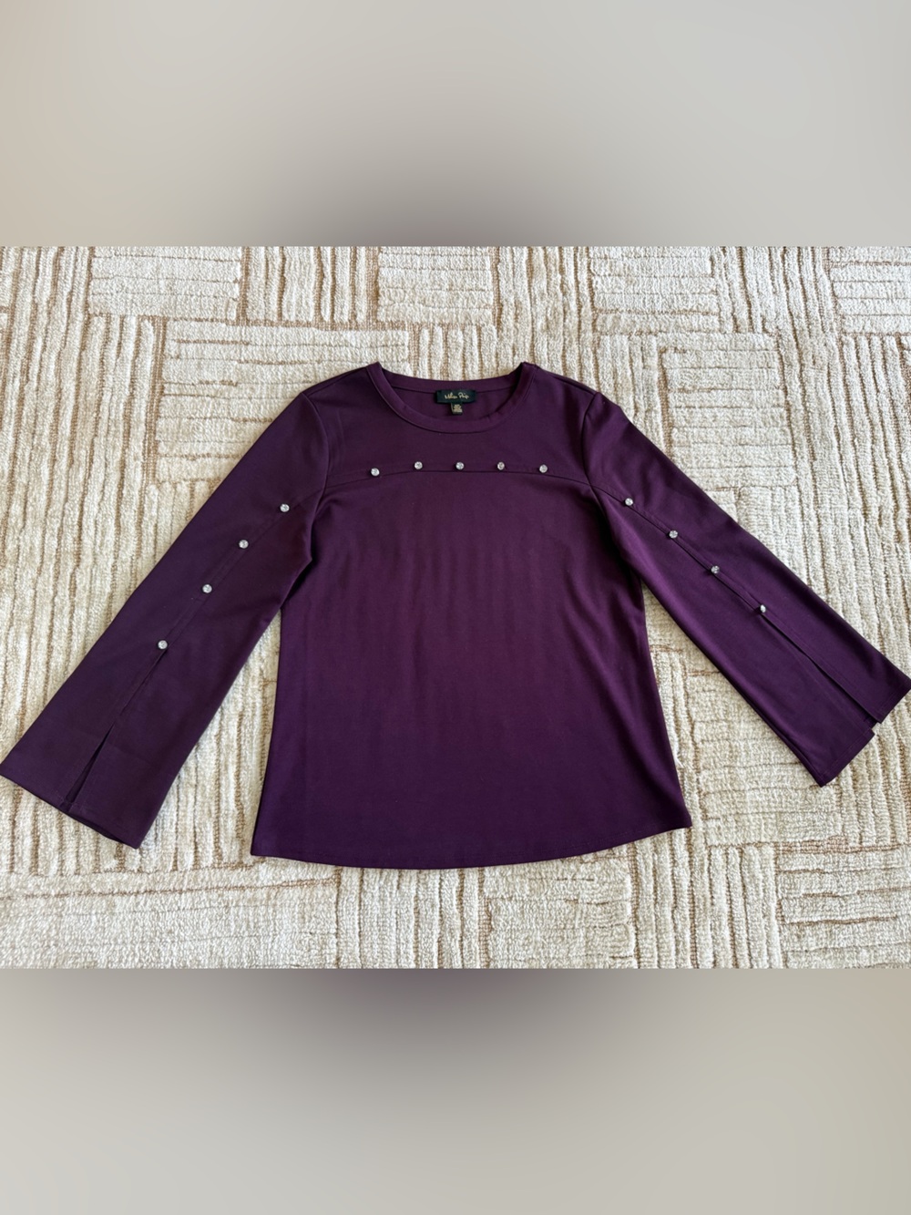 Melissa Paige Plum Long Sleeve Tee with Pearl Accents